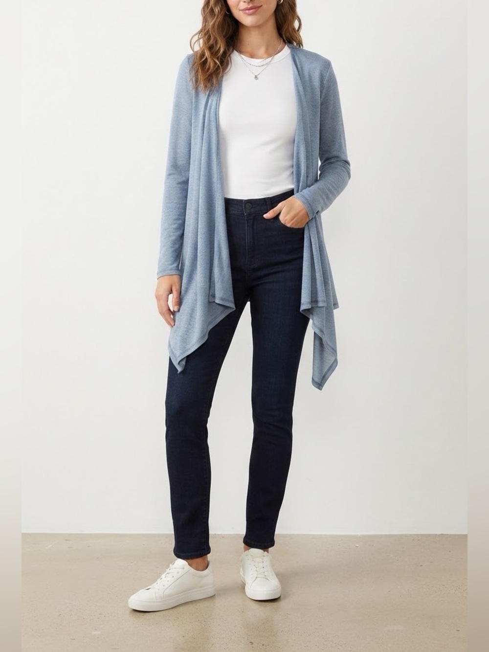 Michael Kors Light Blue Draped Open-Front Cardigan